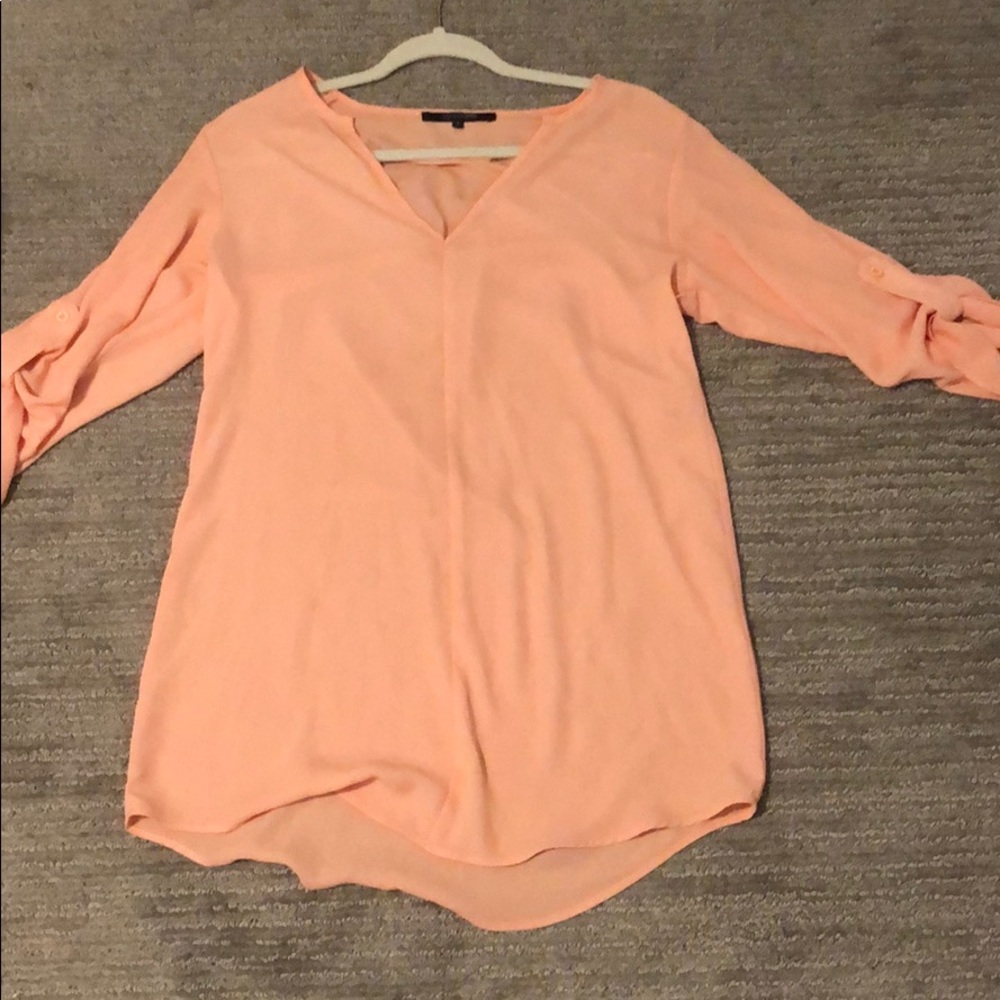 Long v neck peach blouse